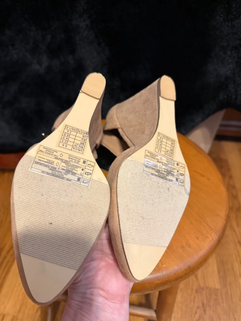 Beige suede like wedges with ankle straps